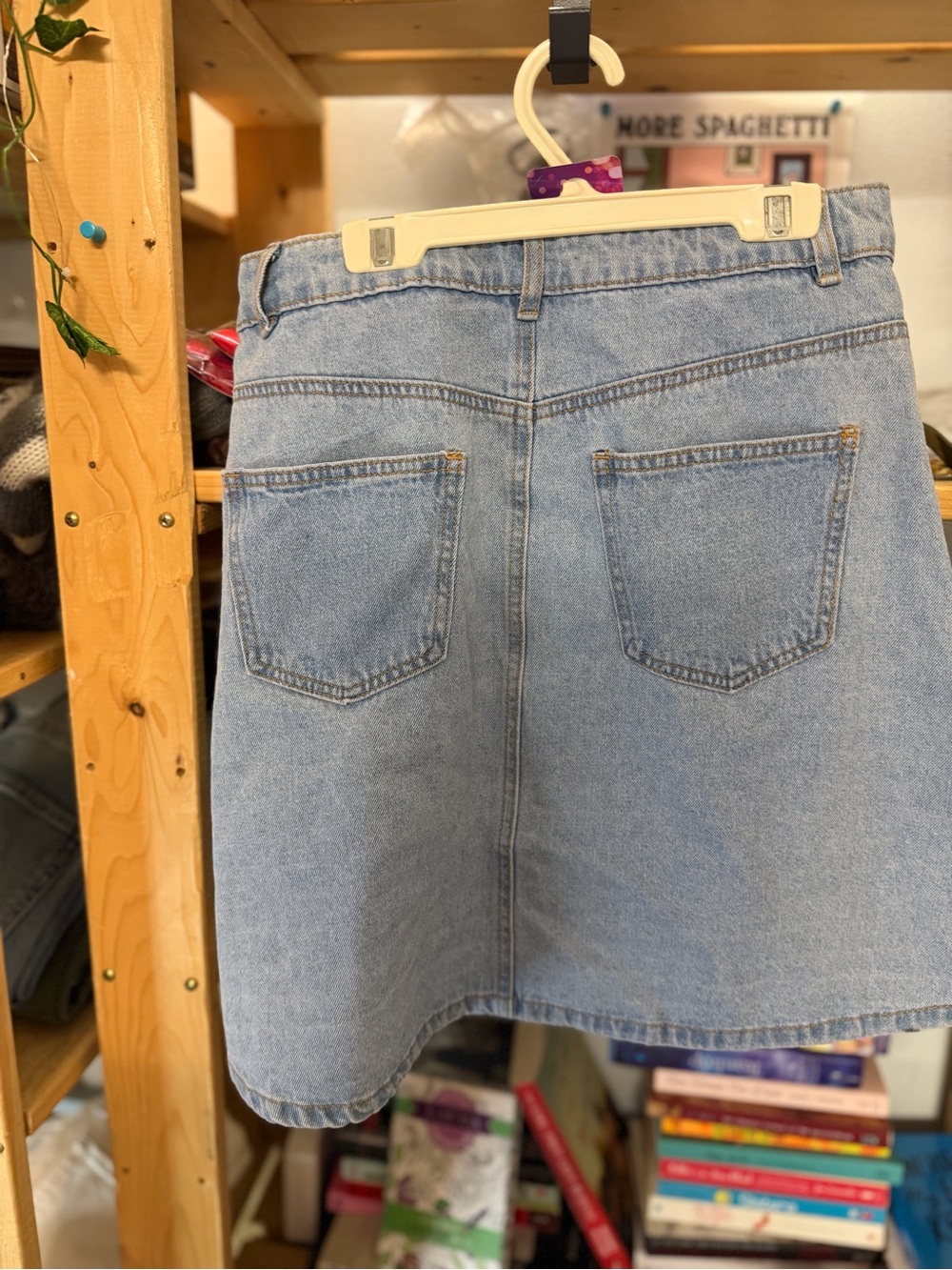 Noisy May Light Blue Denim Button-Front A-Line Skirt - Picture 3 of 7